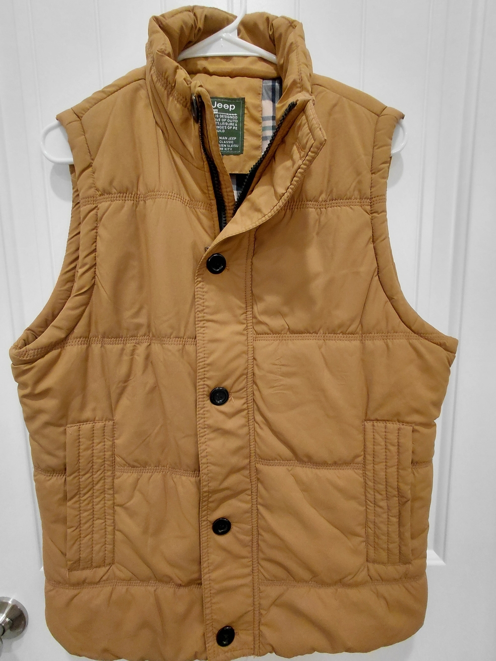 Jeep Men's Tan Quilted Puffer Vest with Stand Collar ##0847